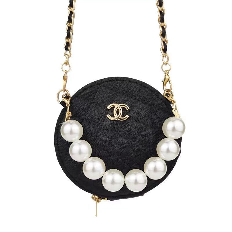 シャネル ミニバッグ カバン 小さい丸い鞄 ブランド ショルダーバッグ チェーン付き 真珠の飾り おしゃれ ファッション