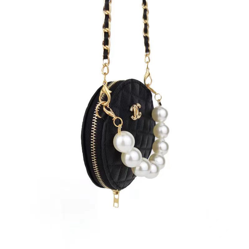 シャネル ミニバッグ カバン 小さい丸い鞄 ブランド ショルダーバッグ チェーン付き 真珠の飾り おしゃれ ファッション