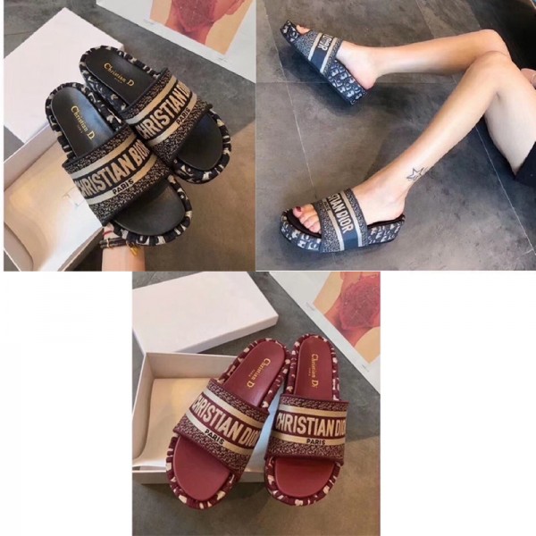 Dior 2020AW 秋冬新作 "DWAY"  ミュール サンダル レディース ルームシューズ 刺繍 プレゼント おしゃれ 激安ディオールスリッパ夏春ディオール靴コピーレディースファッション