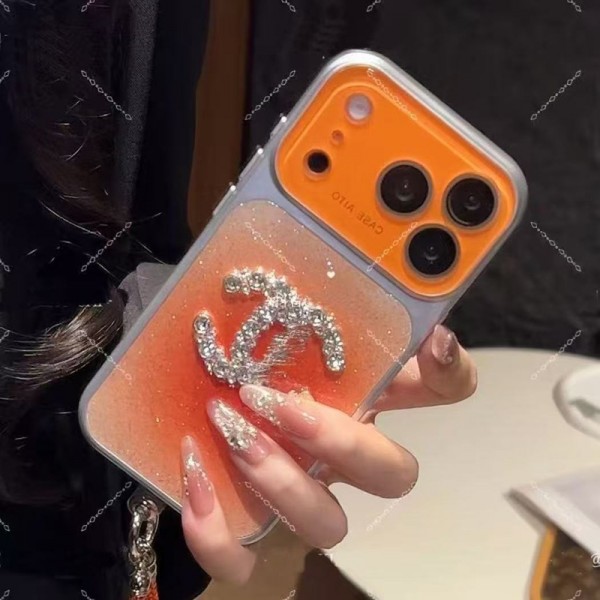 Chanel シャネルiphone18pro max 17plus 17pro maxケース カバーブランドアイフォン18 17pro 16pro max 17e 14pro max/15ケースCHANEL 風 グラデーションラメ 立体ストーン装飾レディーススマホカバーブランドシャネルiphone18pro 17 pro max 16 15/17pro maxケース