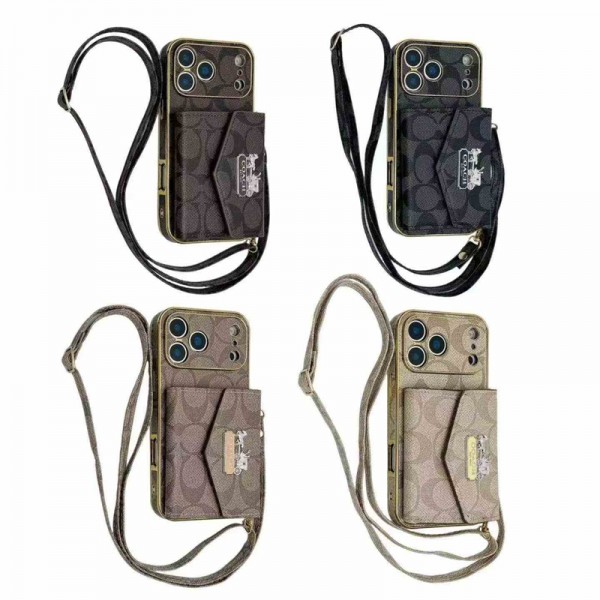 Coach コーチブランドiphone18pro max 17plus 17pro max 16pro 18pro ケース肩掛け背面にカード入れ付きカバーブランドコーチアイフォン18 17pro 16pro max 17e 14pro max/15ケースブランドiphone18pro 17 pro max 16 15/17pro maxケースレディースハイブランドアイフォン18pro 18plus 17promax ケース高品質