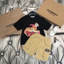 ブランドバーバリー 子供服 上下セットBurberry 黒白2色 かっこいい 半袖 tシャツ ハーフズボン セットアップ キッズ ボーイ 夏 通学