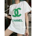 【送料無料】シャネル Tシャツ 半袖 丸首 キラキラ コットン製 緑ロゴ ファッション おしゃれ ハイブランド Chanel 高品質 綿制 肌に優しい ダイヤモンド付き ゆったり オーバーサイズ レディース 