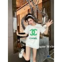 【送料無料】シャネル Tシャツ 半袖 丸首 キラキラ コットン製 緑ロゴ ファッション おしゃれ ハイブランド Chanel 高品質 綿制 肌に優しい ダイヤモンド付き ゆったり オーバーサイズ レディース 