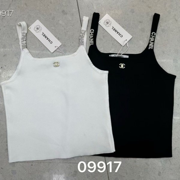 シャネルレディースタンクトップ CC ラインストーン紐付きリブタンクトップ 白黒 2 色展開 レディースChanel シャネルブランドプルオーバー夏オーバーサイズtシャツブランドブランド秋冬服パーカーファッションブランドスウェット上着カジュアル