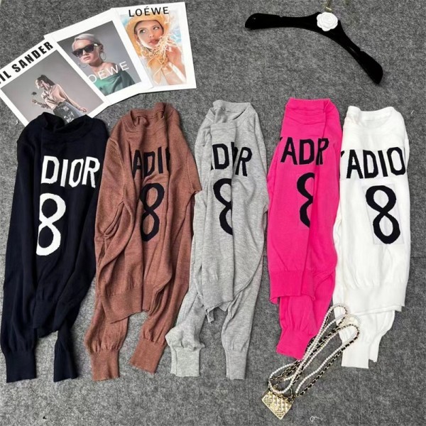 ディオールブランド ニットセーター レディース Dior 定番ロゴ 丸首 長袖 セーター シンプル 5色選択可 潮流 ニットプルオーバー