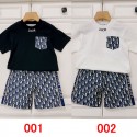 Dior ディオールハイブランド男の子 女の子 夏 半袖半ズボンのツーピーススポーツウェア服 子供 tシャツ 快適 コットン吸汗速乾 シンプル 激安 ルームウェア