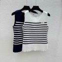Dior ディオールハイブランドDior ロゴ入り ボーダーリブニットタンクトップ 白・ネイビー 2 色展開 レディースクルーネック横縞ノースリーブ ディオール風ロゴ刺繍ニットキャミソール