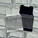 Dior ディオールハイブランドDior ロゴ入り ボーダーリブニットタンクトップ 白・ネイビー 2 色展開 レディースクルーネック横縞ノースリーブ ディオール風ロゴ刺繍ニットキャミソール