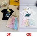 フェンデイブランド服 激安 fendi 子供服 キッズ 上下セット 半袖 Tシャツ 半ズボン アップセット 男の子 女の子 キッズ服 部屋着 運動着