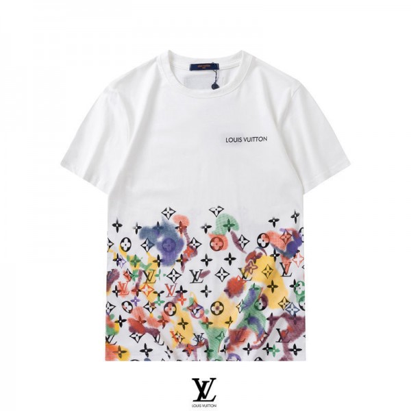 LOUIS VUITTON Tシャツ 半袖 服 上着 トップス ブランド ルイヴィトン 高品質 綿制 ファッション かっこいい 捺印 モノグラム 黒白 丸首 カジュアル 人気 柔らかい 快適 彩り送料無料 