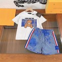ルイヴィトンブランド 子供服 セットアップ 夏 かわいいクマ柄 キッズ tシャツ 半パンツ 潮流 コットン 肌に優しい tシャツ