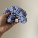 MiuMiu シュシュミュウミュウヘアアクセサリーシュシュ レディース ヘアゴム 細ストライプ シフォン 大人上品 オフィス ヘアアクセサリー水色ミュウミュウシュシュ通勤デート用ヘアアクセサリー