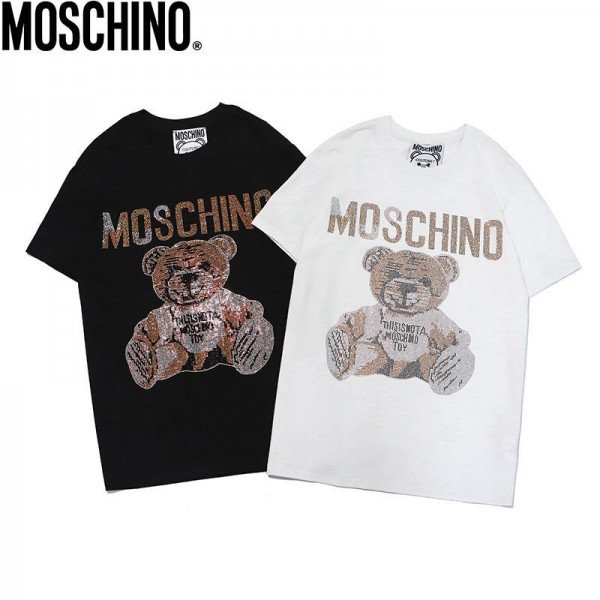 モスキーノブランドtシャツ かわいいクマ柄 半袖 tシャツ MOSCHINO ホワイト ブラック2色 tシャツ 春夏コーデ カップル オススメ