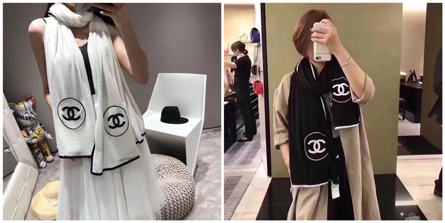 CHANEL ショール コーディネート ホワイト ブラック 薄手