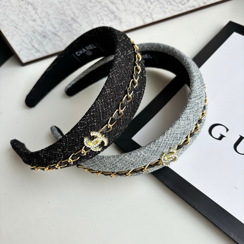 CHANEL 風カチューシャクリスタル CC ロゴツイードヘッドバンド レディース